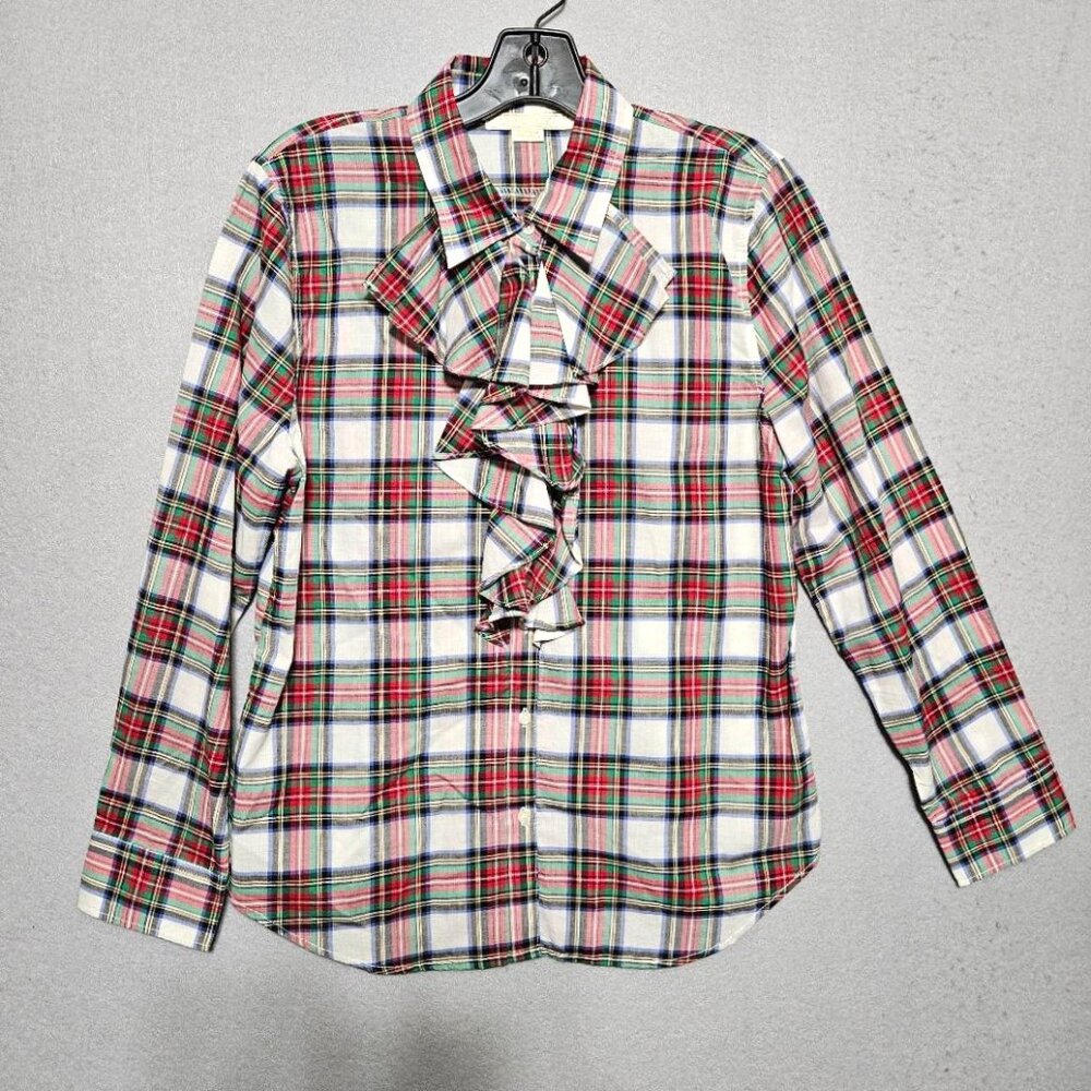 Vintage Red Plaid Ruffled Jabot Blouse Lauren Style U.S. Polo Assn. - Christmas!